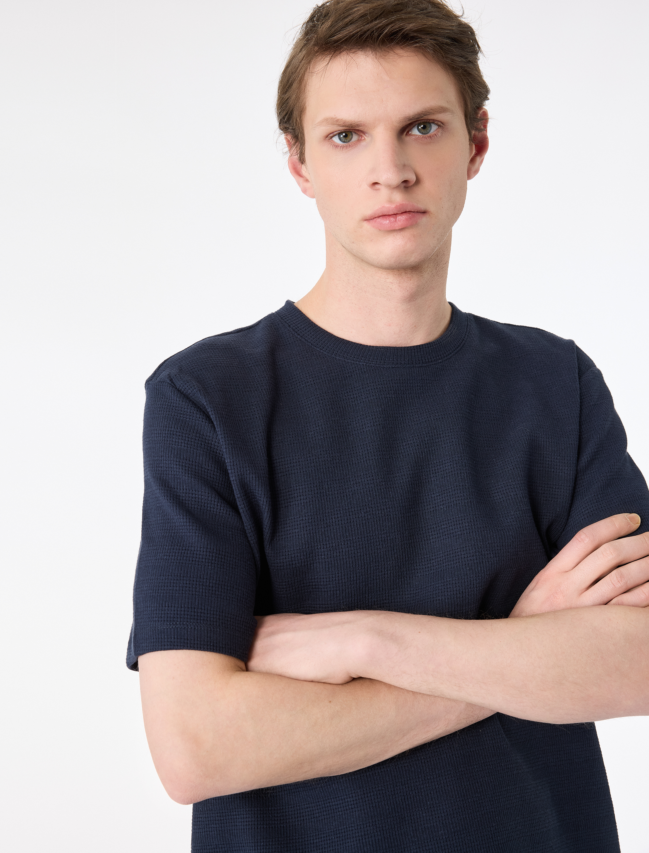   Kısa Kollu Dokulu Bisiklet Yaka Pamuklu Slim Fit Tişört