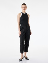 Yüksek Bel Rahat Kalıp Cepli Kemer Detaylı Cigarette Pantolon