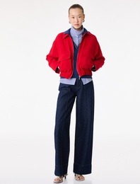 Uzun Kollu Cepli Fermuarlı Crop Oversize Bomber Ceket