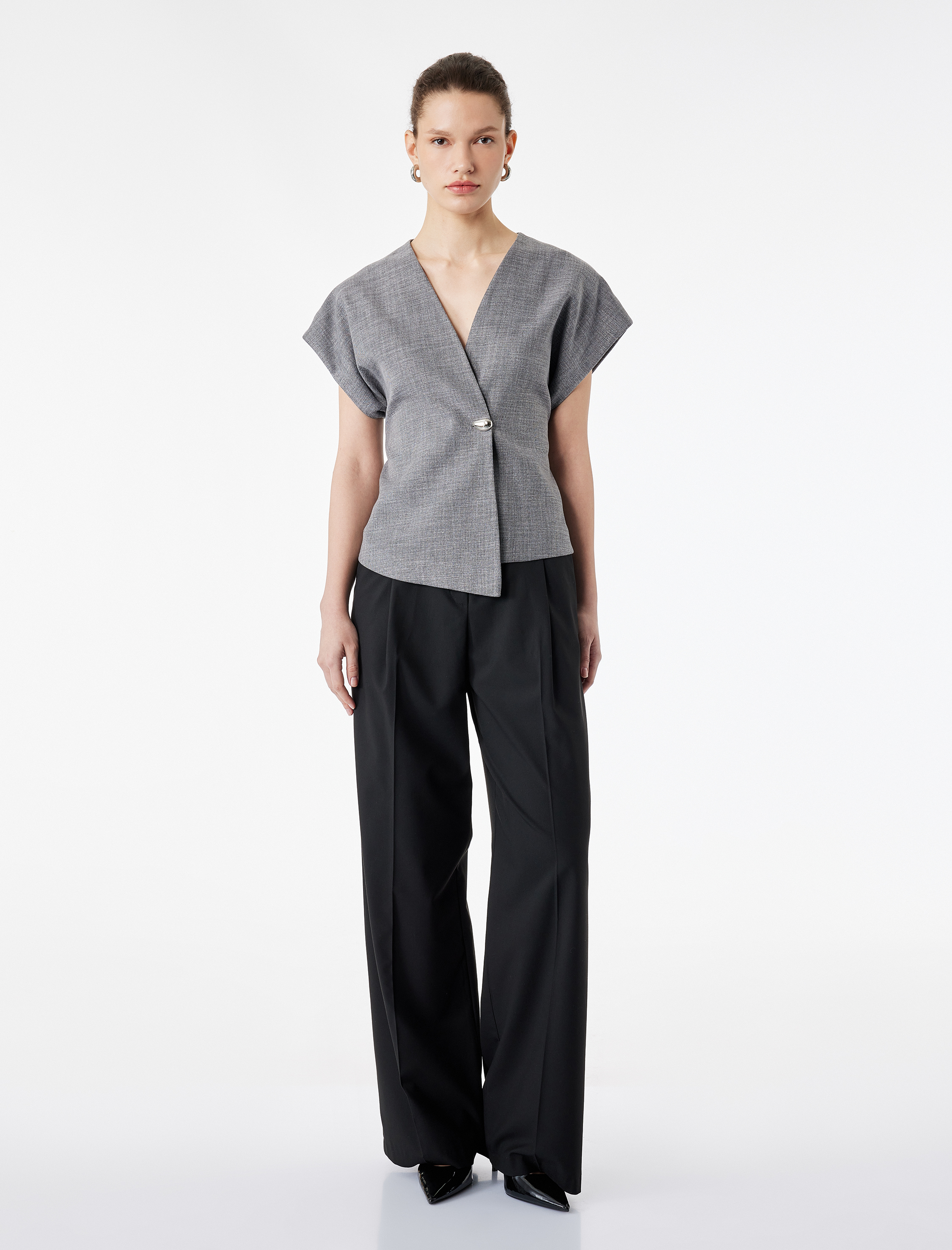   Metal Aksesuarlı Oversize Kruvaze Yelek