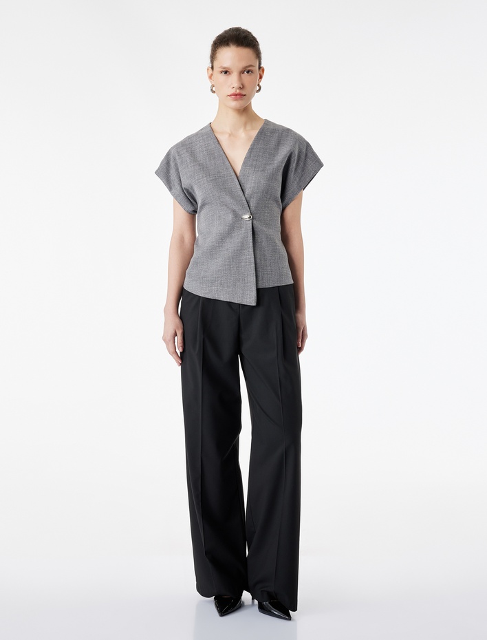  Metal Aksesuarlı Oversize Kruvaze Yelek