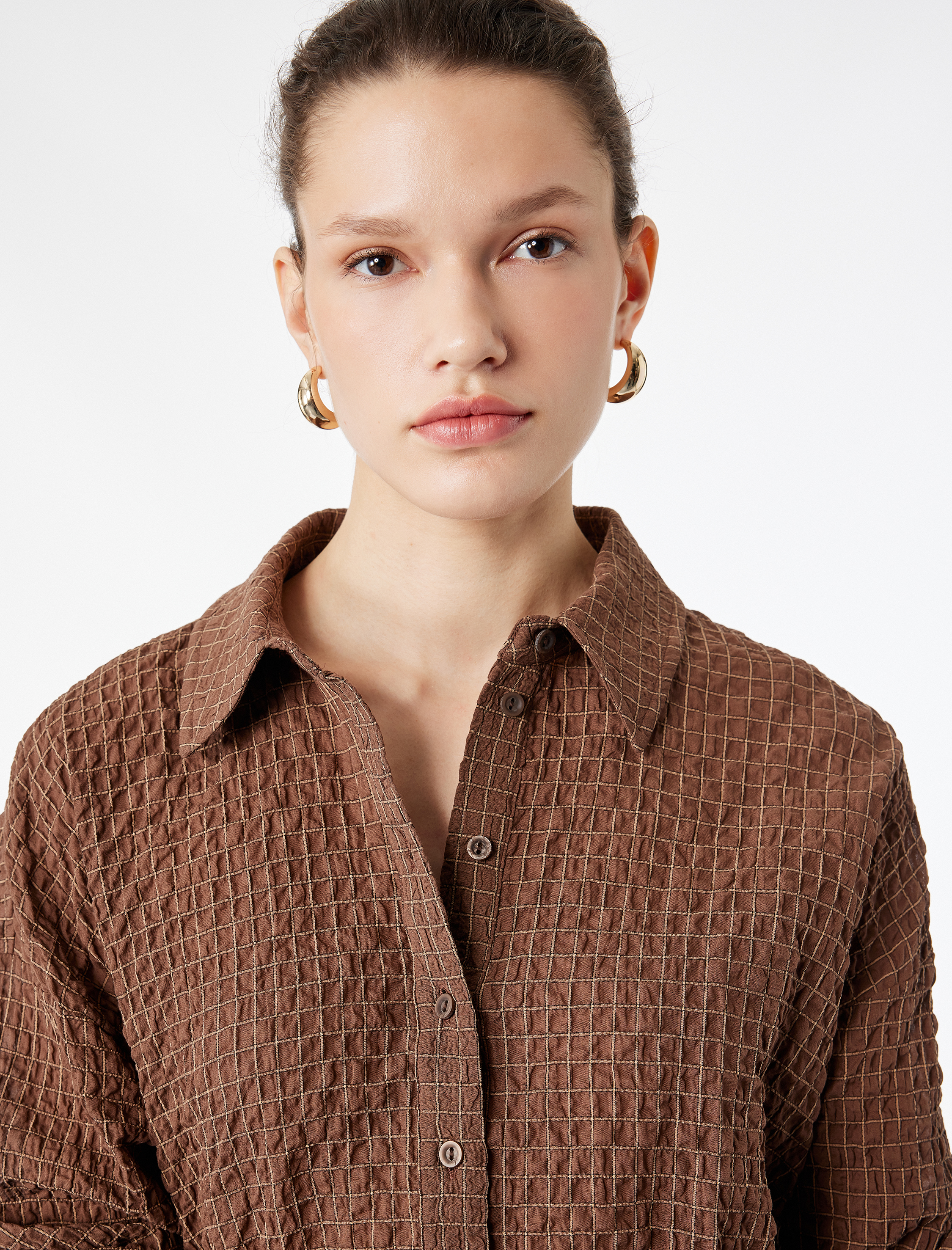   Regular Fit Uzun Kollu Kareli Kemerli Gömlek