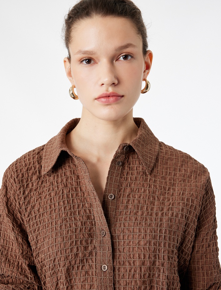  Regular Fit Uzun Kollu Kareli Kemerli Gömlek