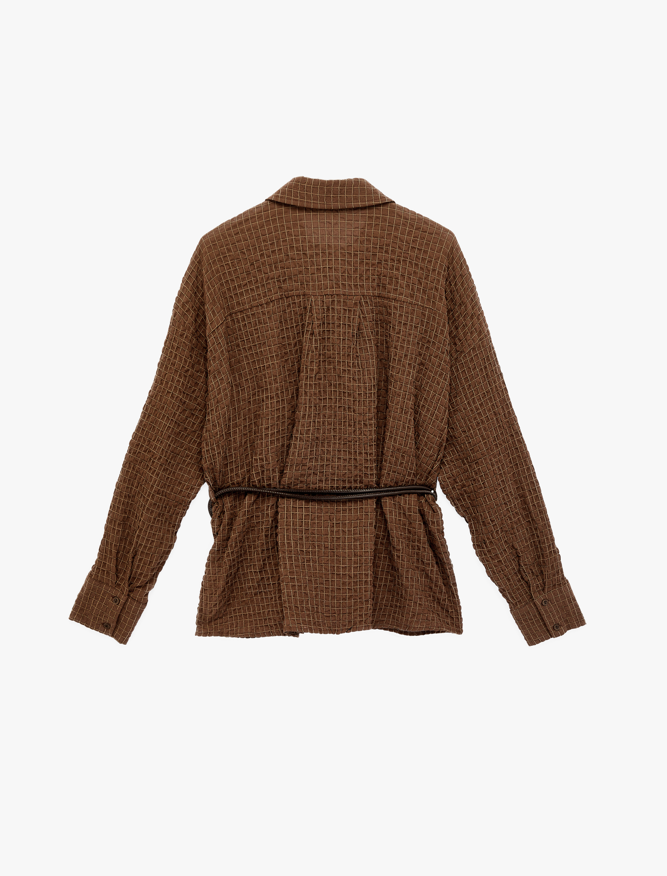   Regular Fit Uzun Kollu Kareli Kemerli Gömlek