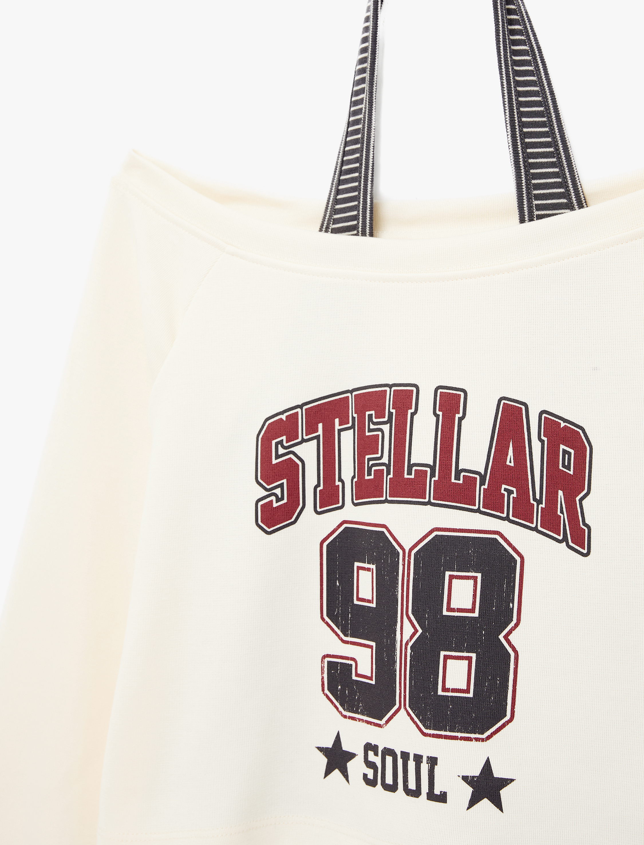   Rahat Kalıp Uzun Kollu Boyundan Bağlama Detaylı Crop Baskılı Sweatshirt