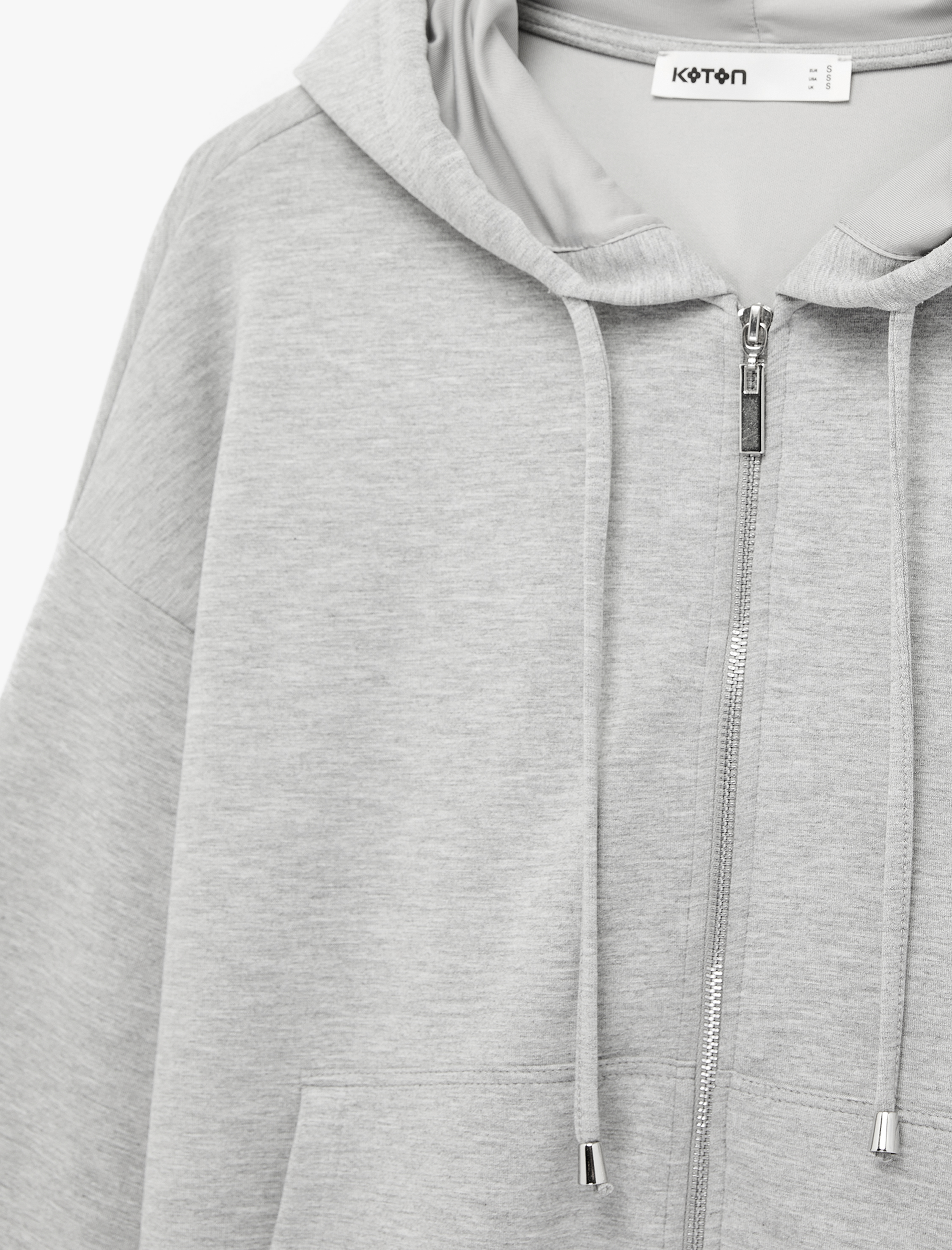   Modal Uzun Kollu Cepli Tam Fermuarlı Kapüşonlu Sweatshirt