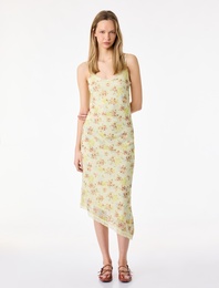 Dantel Detaylı Midi Boy İnce Askılı Çiçekli Elbise