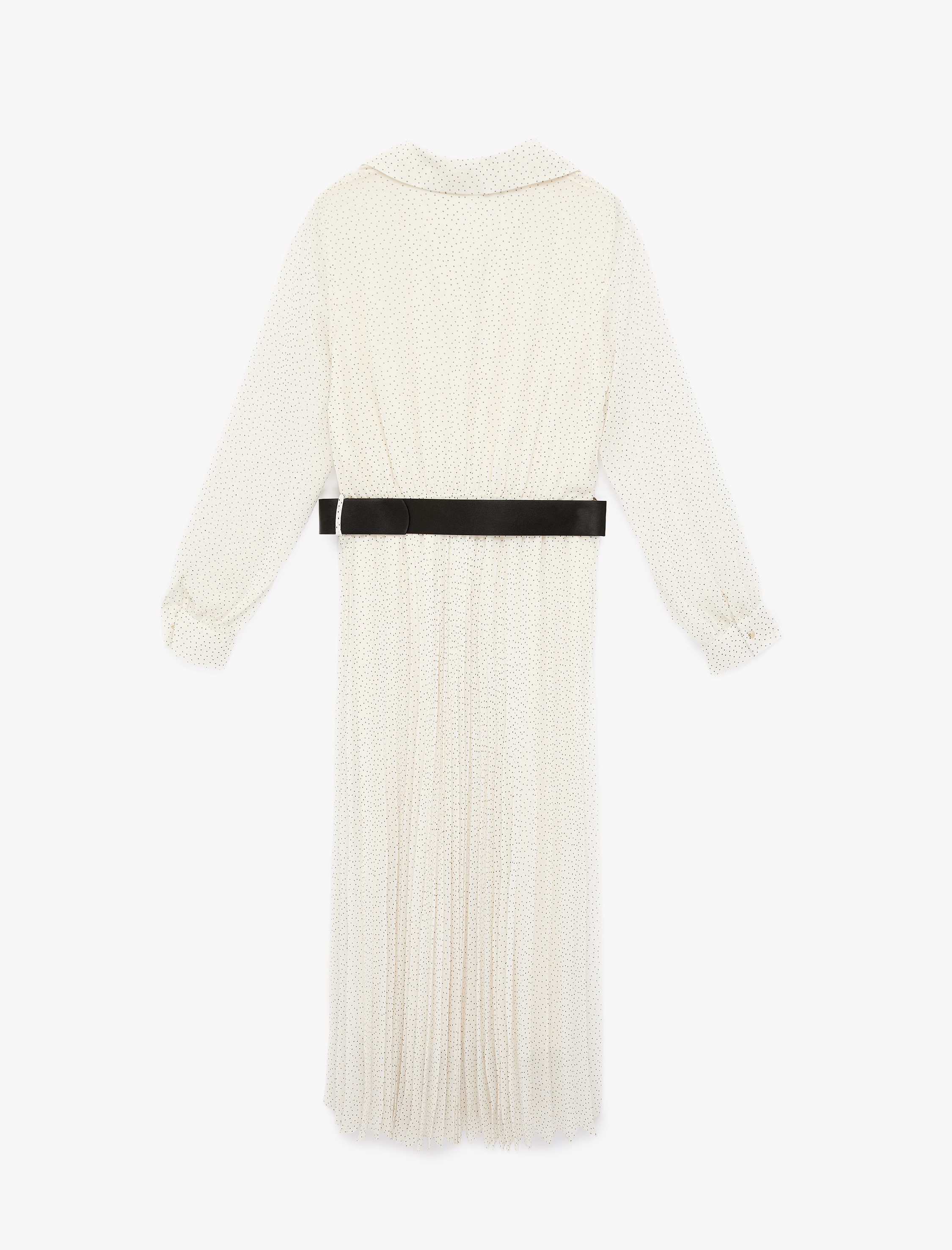   Uzun Kollu Kemerli Düğmeli Şifon Gömlek Elbise