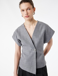 Metal Aksesuarlı Oversize Kruvaze Yelek