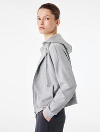 Modal Uzun Kollu Cepli Tam Fermuarlı Kapüşonlu Sweatshirt