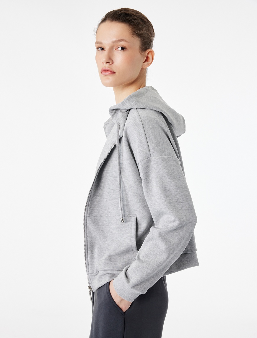 Koton Kadın Modal Uzun Kollu Cepli Tam Fermuarlı Kapüşonlu Sweatshirt
