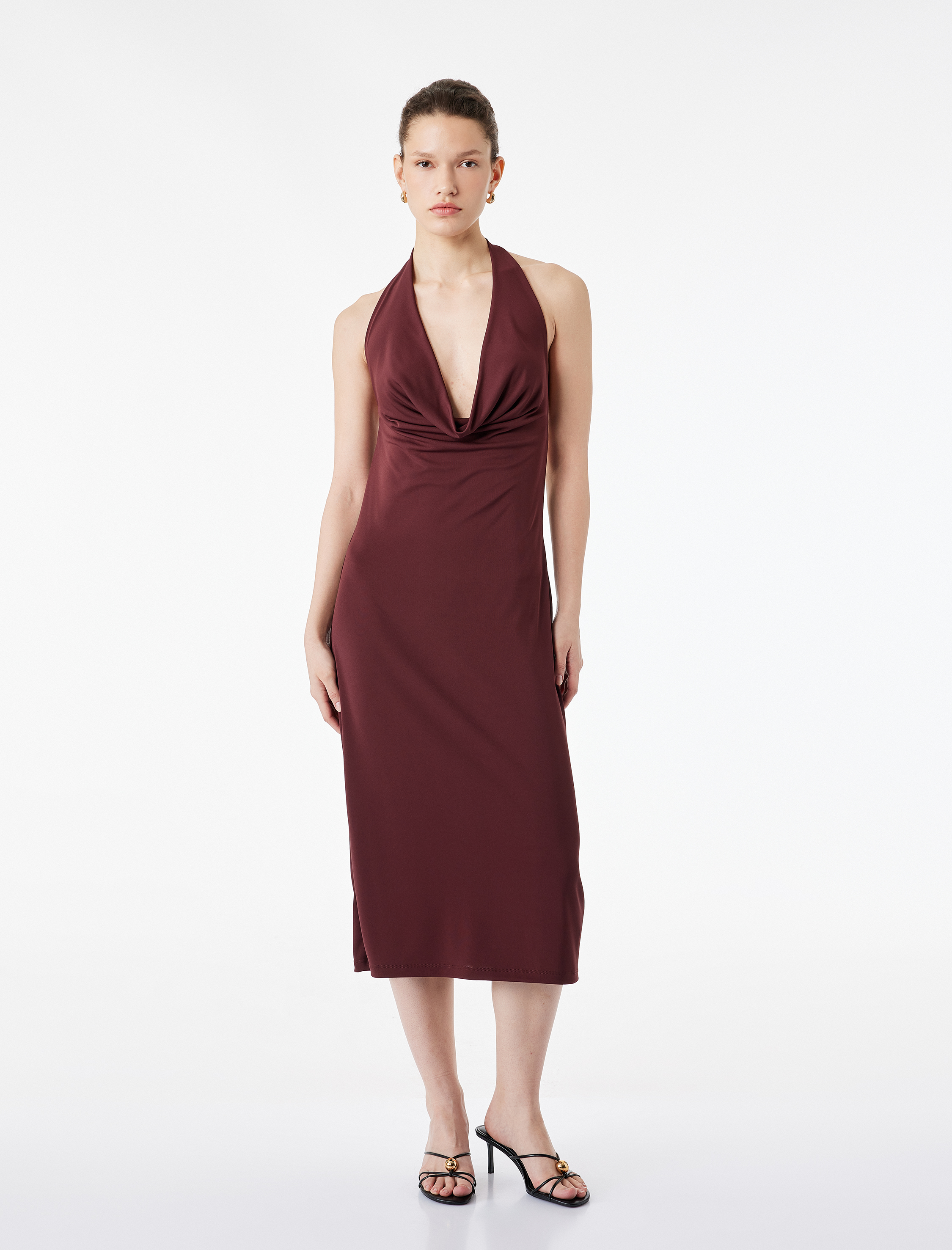   Slim Fit Dekolteli Halter Degaje Yaka Bodycon Elbise