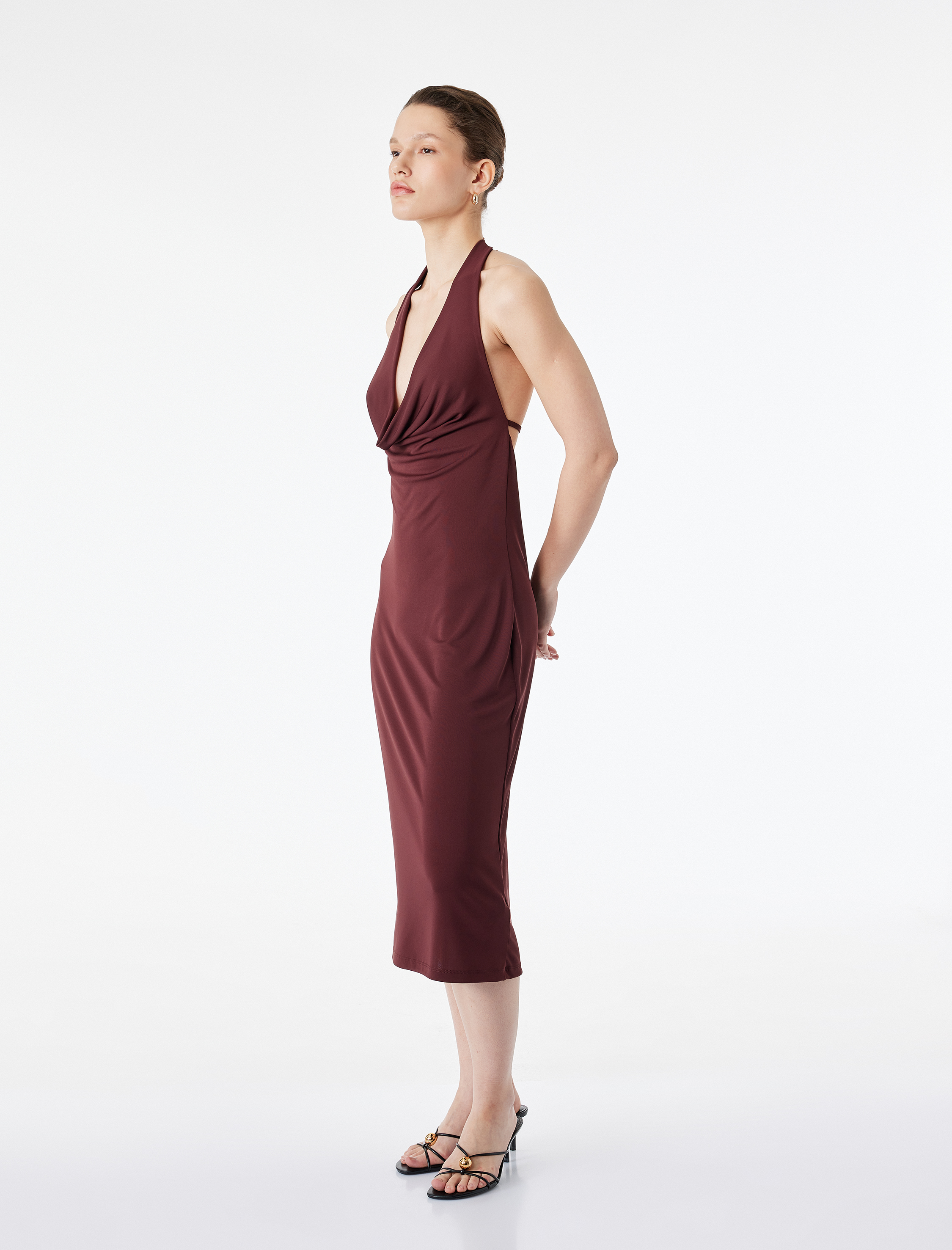   Slim Fit Dekolteli Halter Degaje Yaka Bodycon Elbise