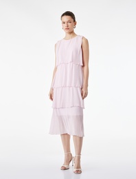 Kolsuz Bisiklet Yaka Kat Kat Volümlü Midi Şifon Elbise