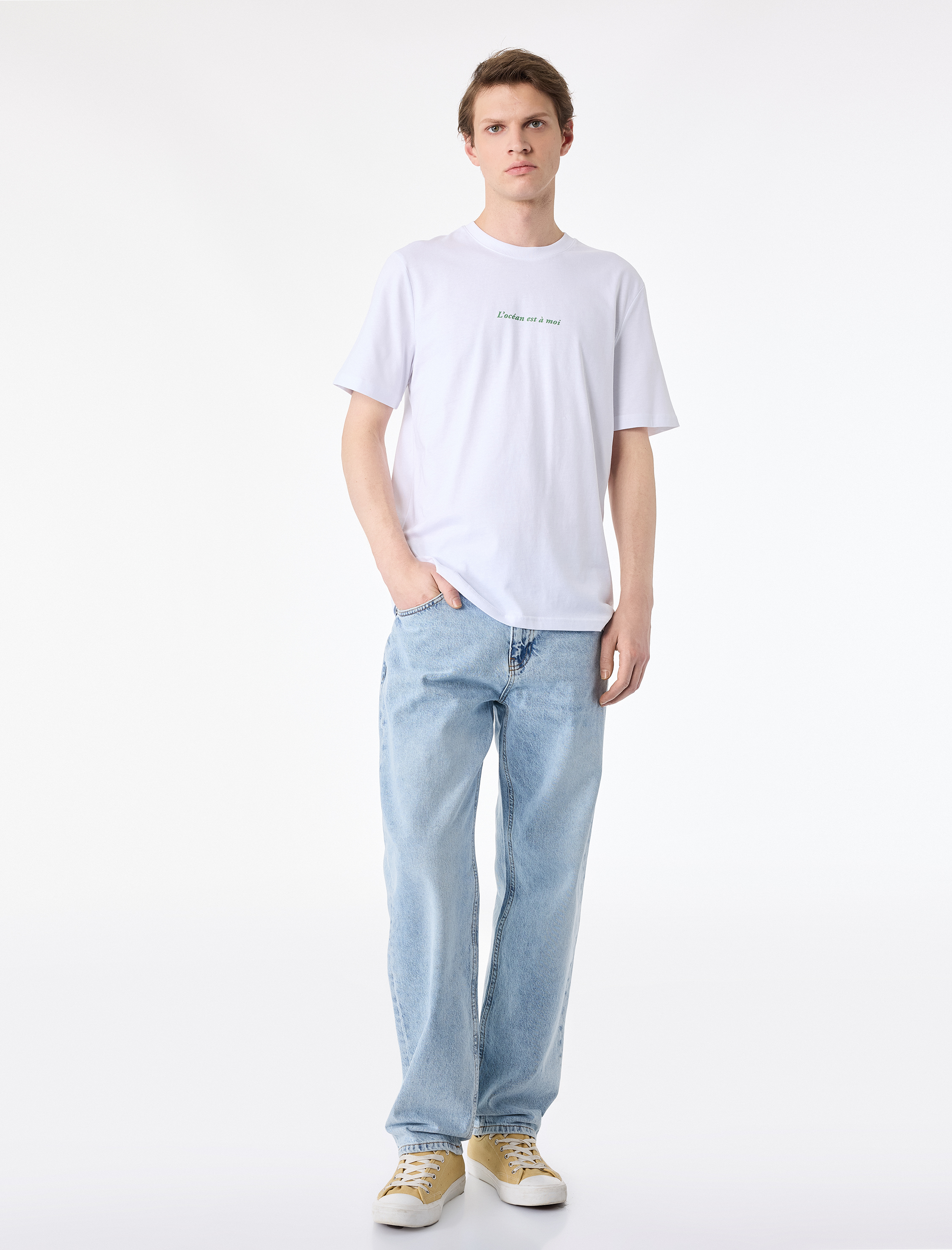   Oversize Kısa Kollu Bisiklet Yaka Arkası Baskılı Tişört