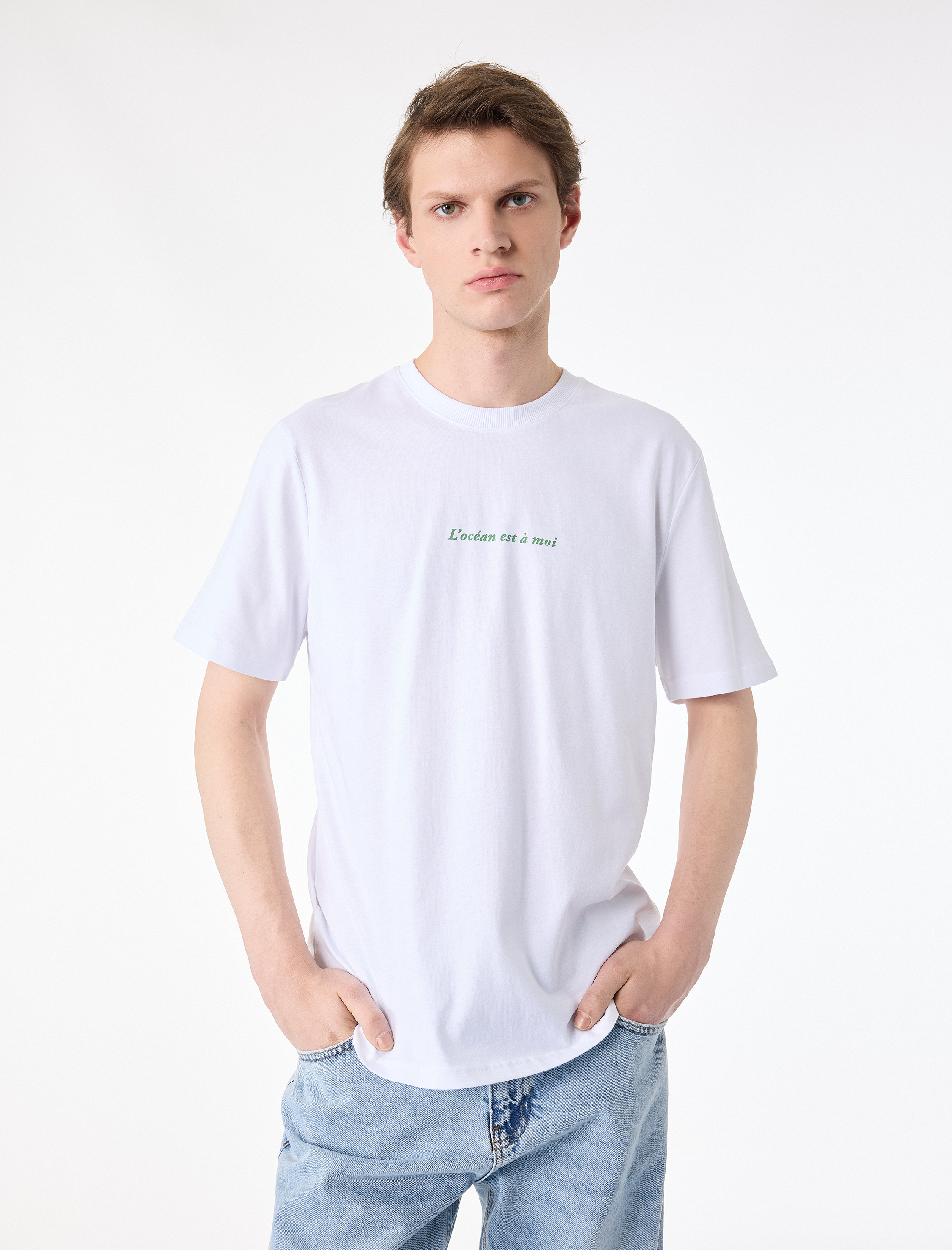   Oversize Kısa Kollu Bisiklet Yaka Arkası Baskılı Tişört