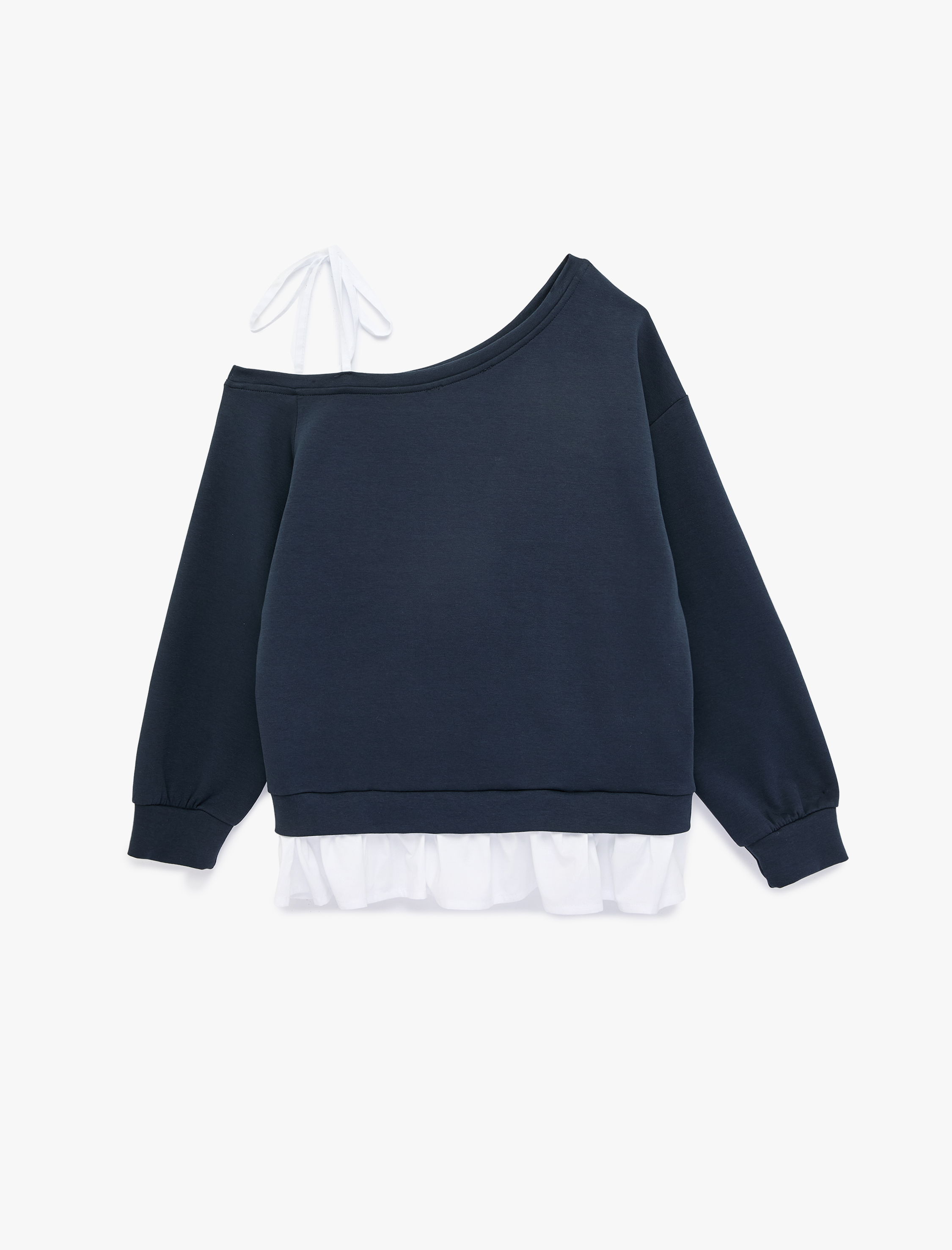   Fiyonk Detaylı Pamuklu Uzun Kollu Asimetrik Yaka Baskılı Sweatshirt