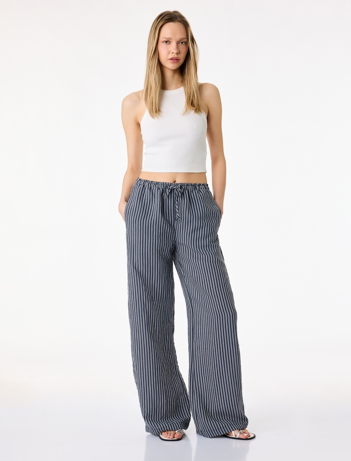  Rahat Kalıp Modal Karışımlı Cepli Beli Bağcıklı Pantolon