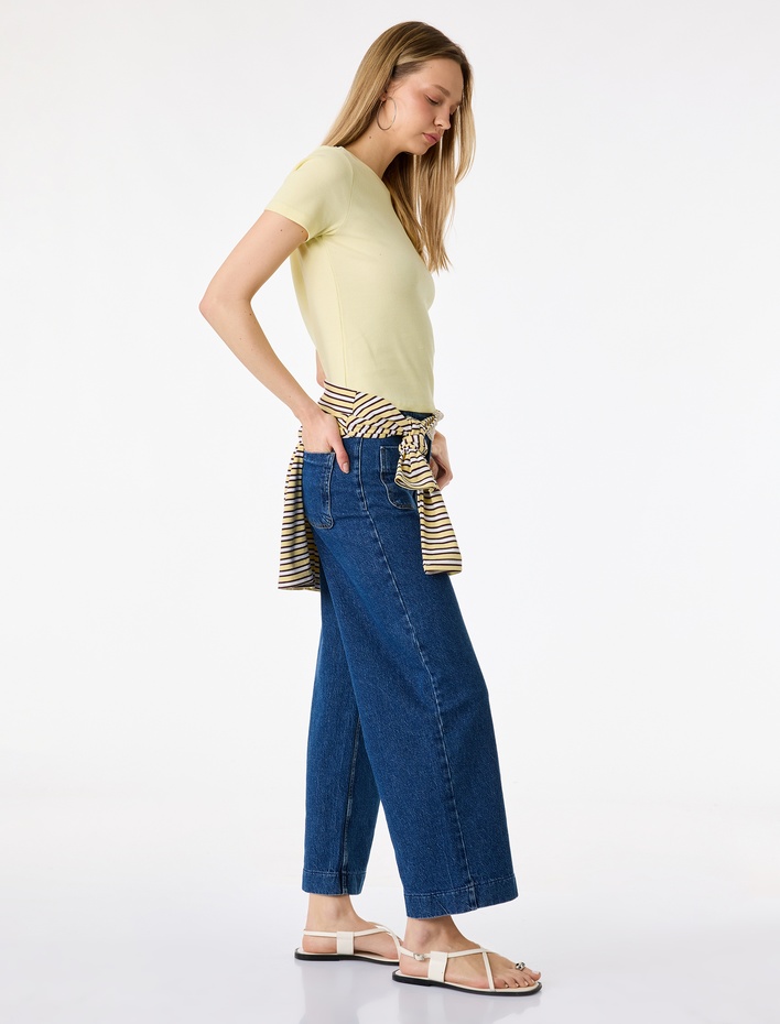  Pamuklu Cepli Normal Bel Culotte Pantolon - Culotte Jeans