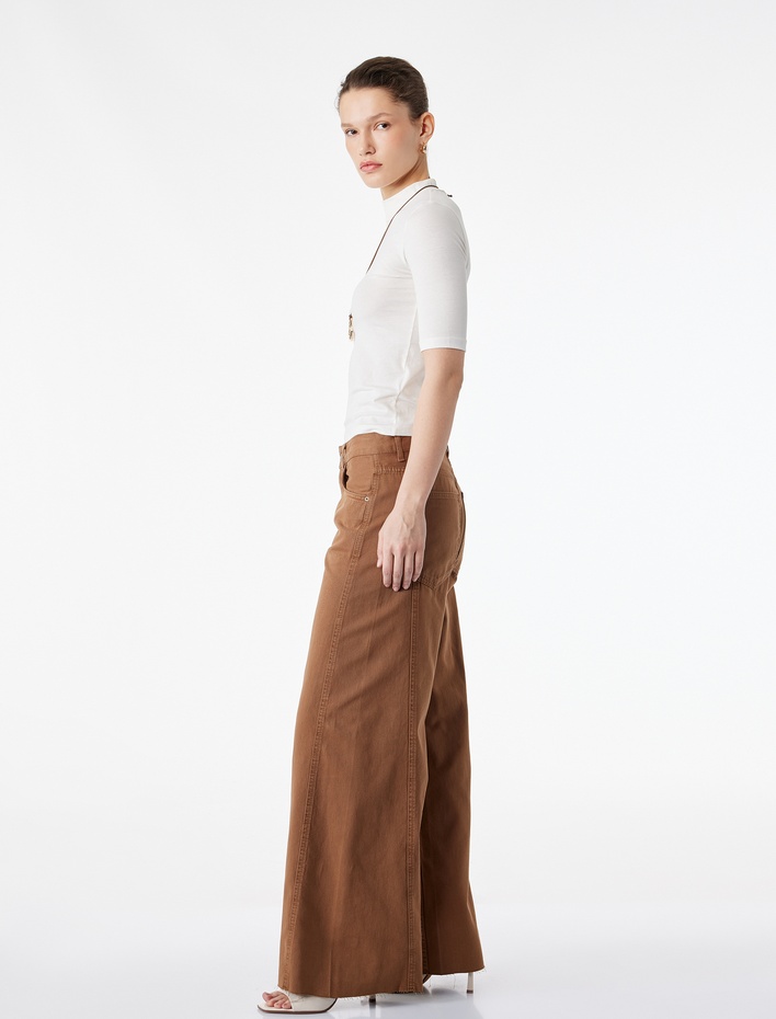  Pamuklu Dikiş Detaylı Düz Paça Rahat Kalıp Baggy Denim Pantolon - Baggy Jeans