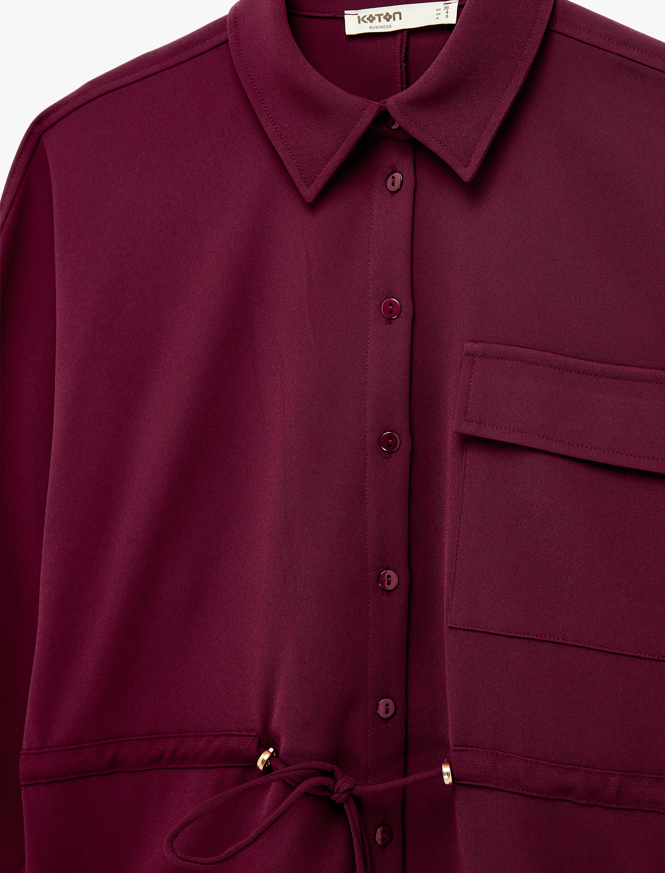   Uzun Kollu Klasik Yaka Beli Bağcıklı Cepli Gömlek