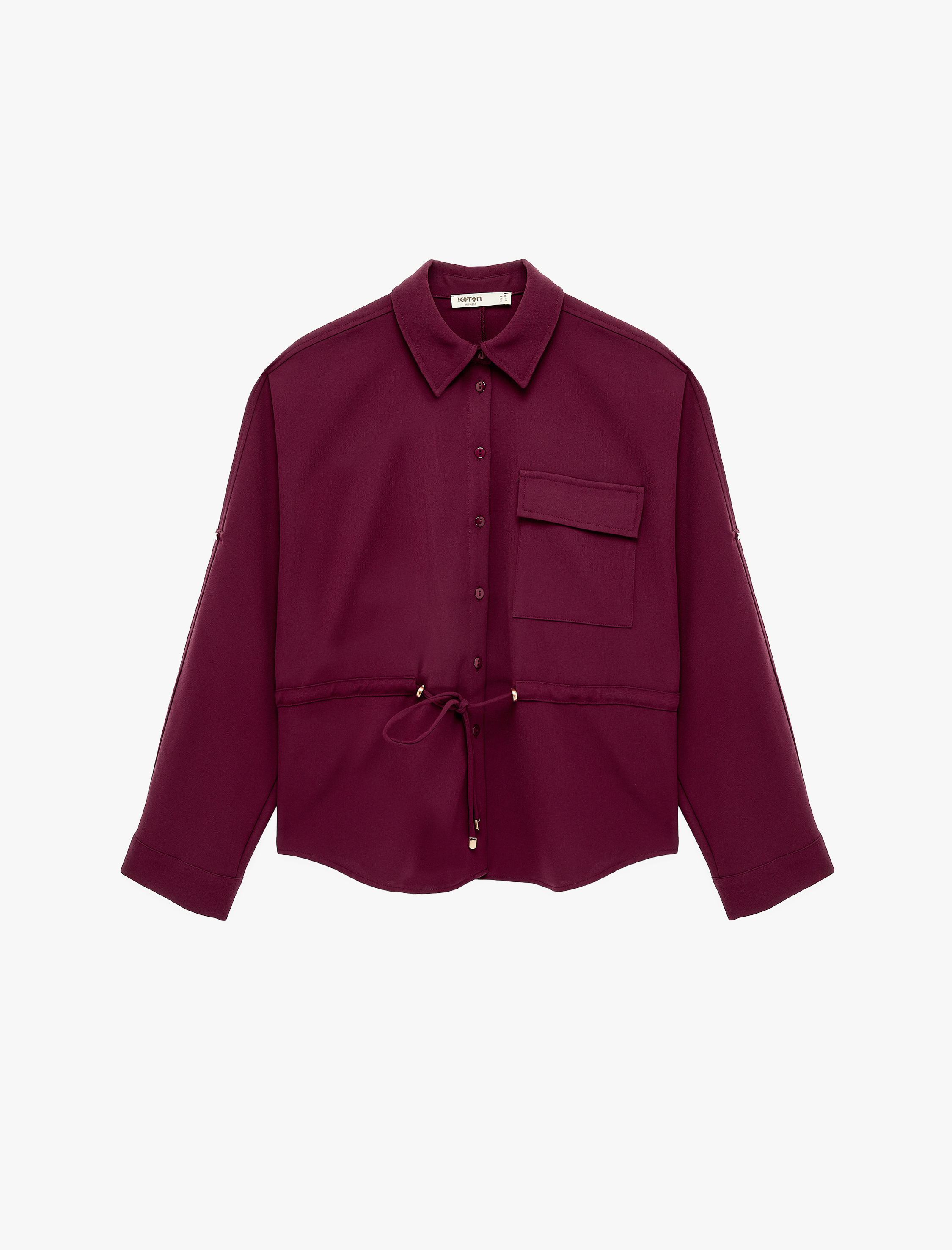   Uzun Kollu Klasik Yaka Beli Bağcıklı Cepli Gömlek