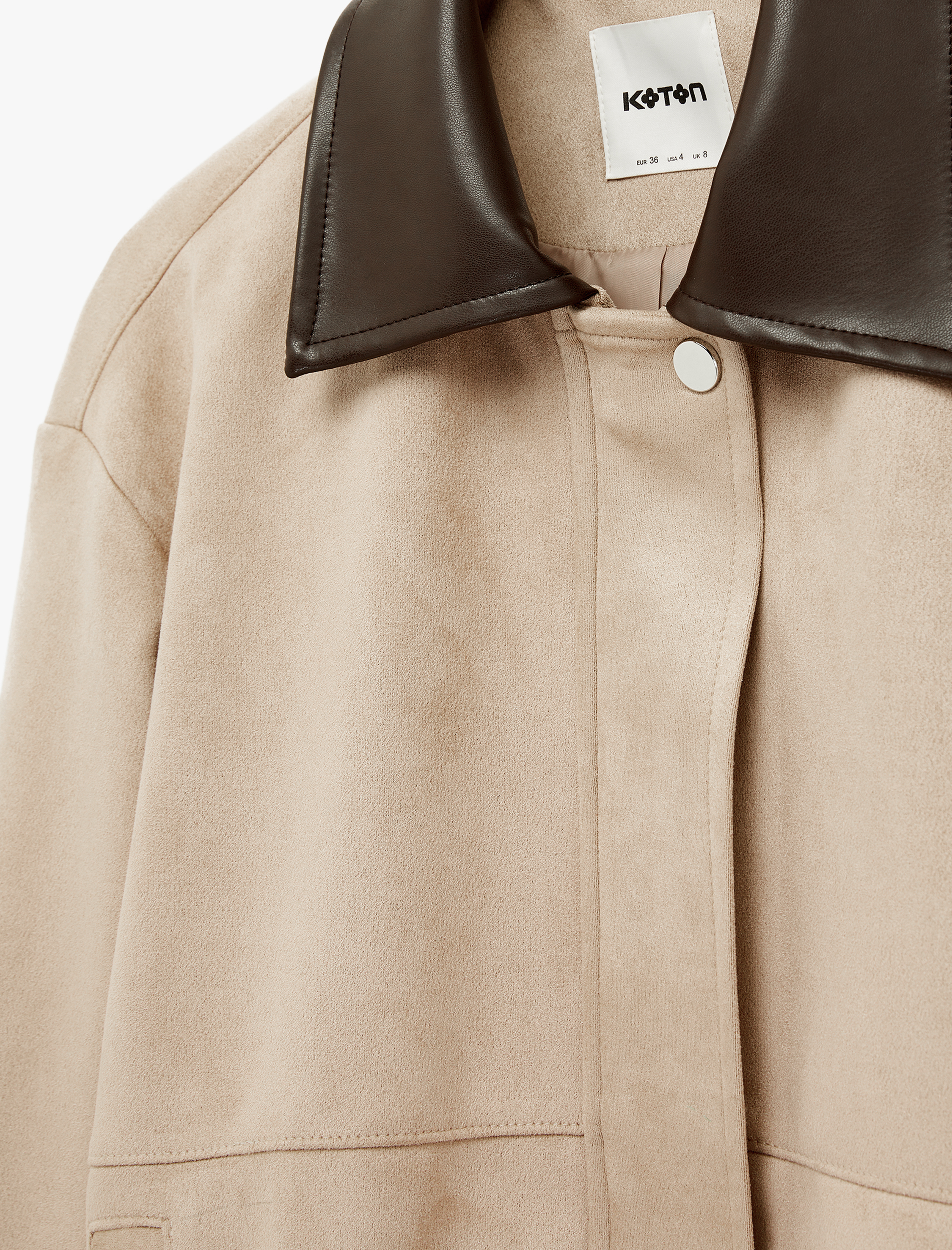   Uzun Kollu Cepli Fermuarlı Suni Süet Bomber Ceket