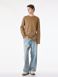 Regular Fit Pamuklu Çizgili Uzun Kollu Bisiklet Yaka Tişört