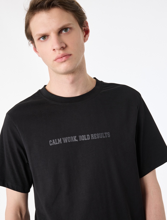  Regular Fit Kısa Kollu Bisiklet Yaka Pamuklu Baskılı Spor Tişört