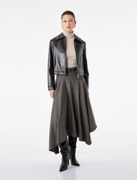 Yüksek Bel Kemerli Kloş Asimetrik Kesim Midi Ekoseli Etek