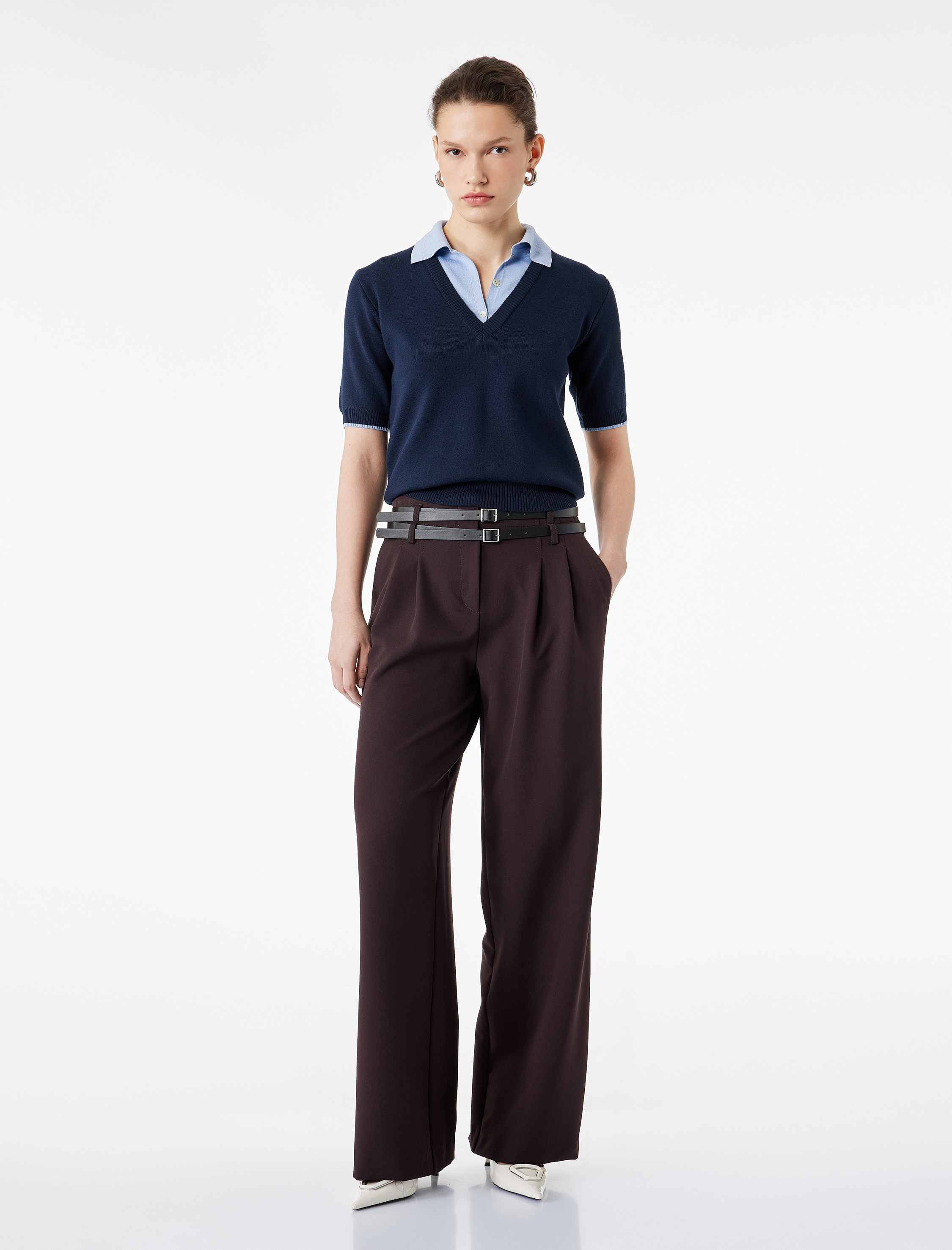   Bol Kesim Cepli Pileli Kemer Detaylı Palazzo Pantolon