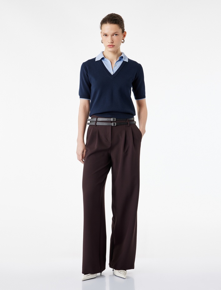  Bol Kesim Cepli Pileli Kemer Detaylı Palazzo Pantolon