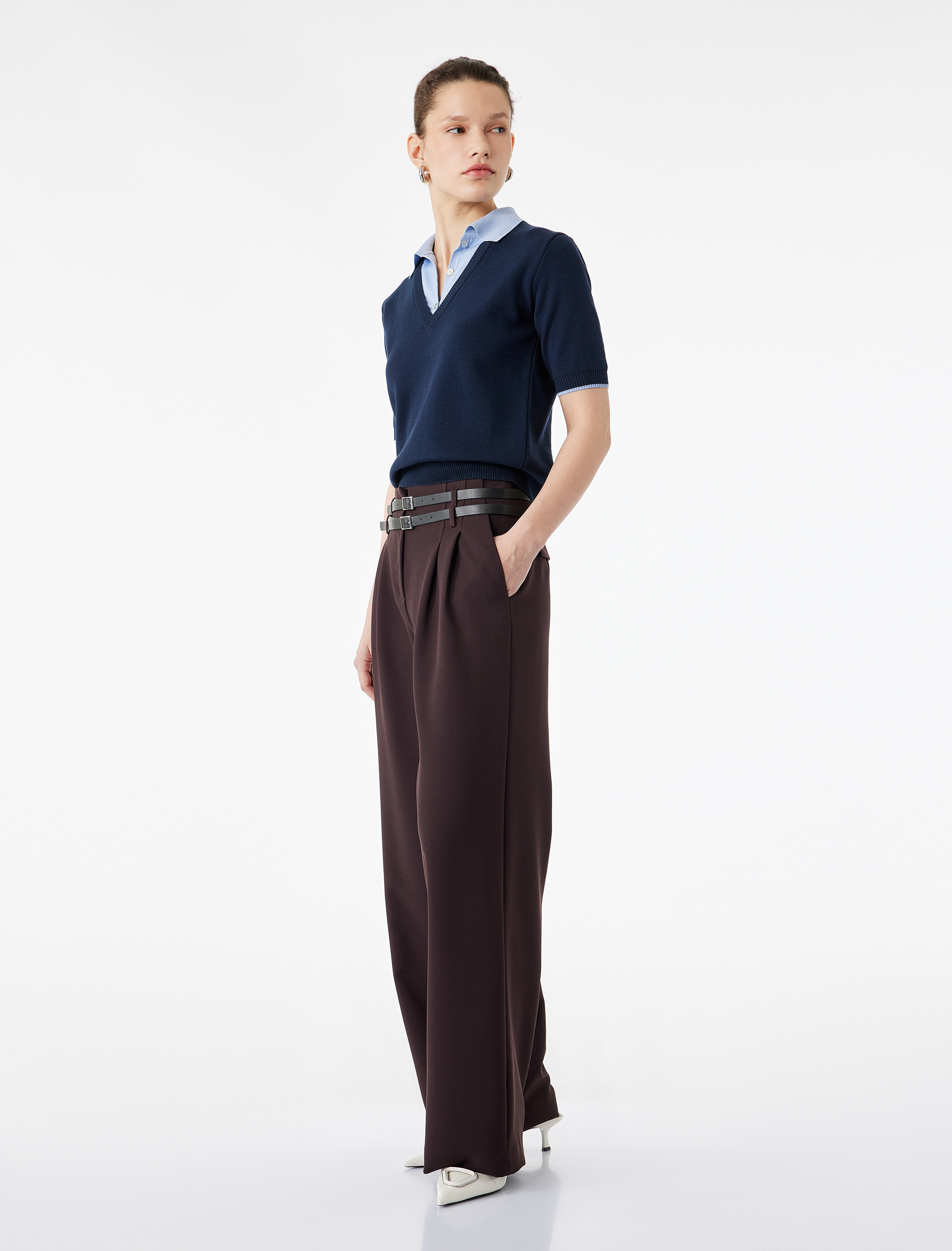   Bol Kesim Cepli Pileli Kemer Detaylı Palazzo Pantolon