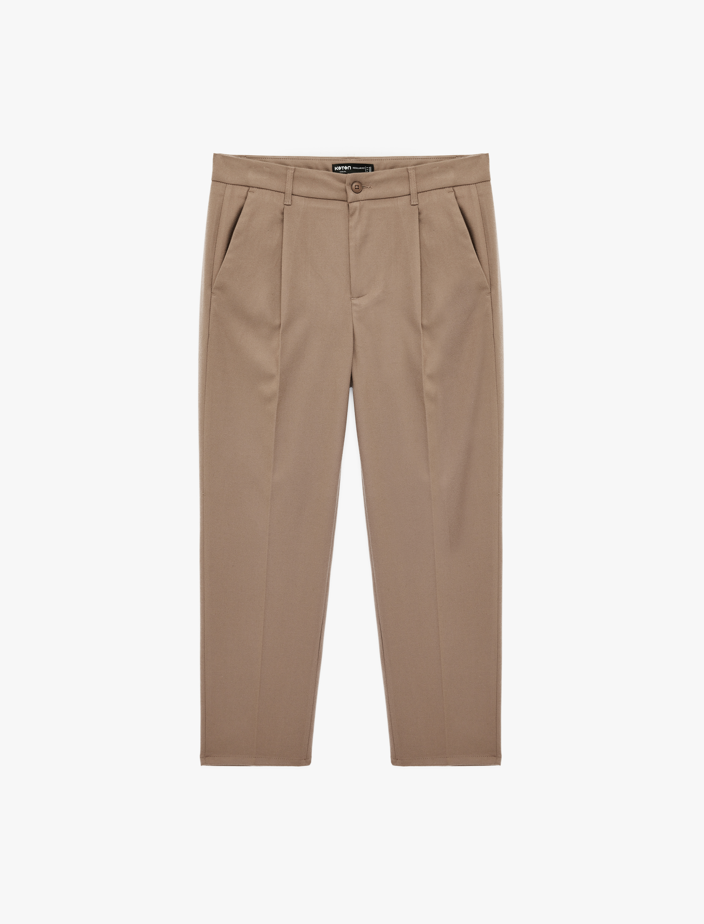   Regular Fit Viskon Karışımlı Cepli Düğmeli Pileli Kumaş Pantolon