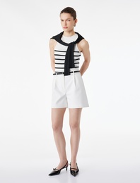 Cepli Viskon Karışımlı Kemer Detaylı Yüksek Bel Bermuda Şort