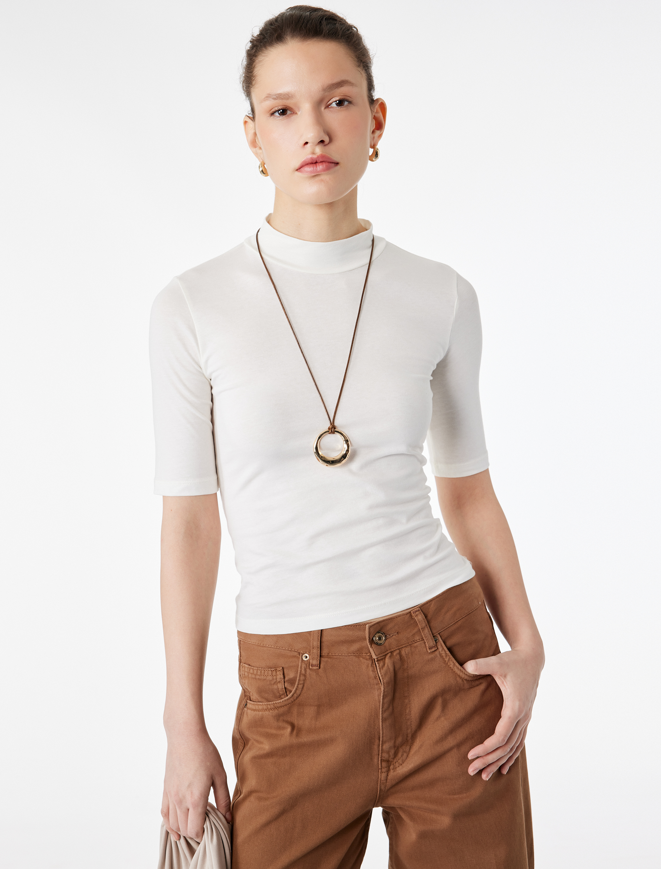   Pamuklu Slim Fit 3/4 Kollu Dik Yaka Tişört