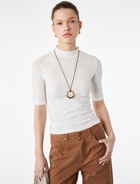 Pamuklu Slim Fit 3/4 Kollu Dik Yaka Tişört