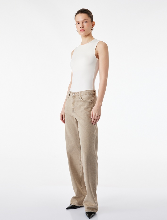  Pamuklu Düz Paça Normal Bel Jean Pantolon - Straight Fit Jean