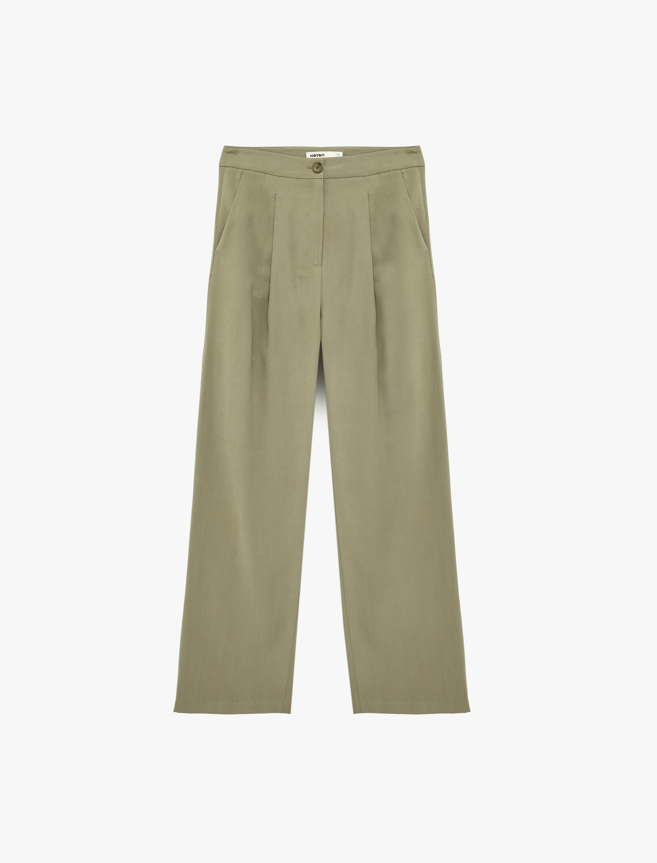   Kupro Viskon Kumaş Pile Detaylı Cepli Geniş Paça Palazzo Pantolon