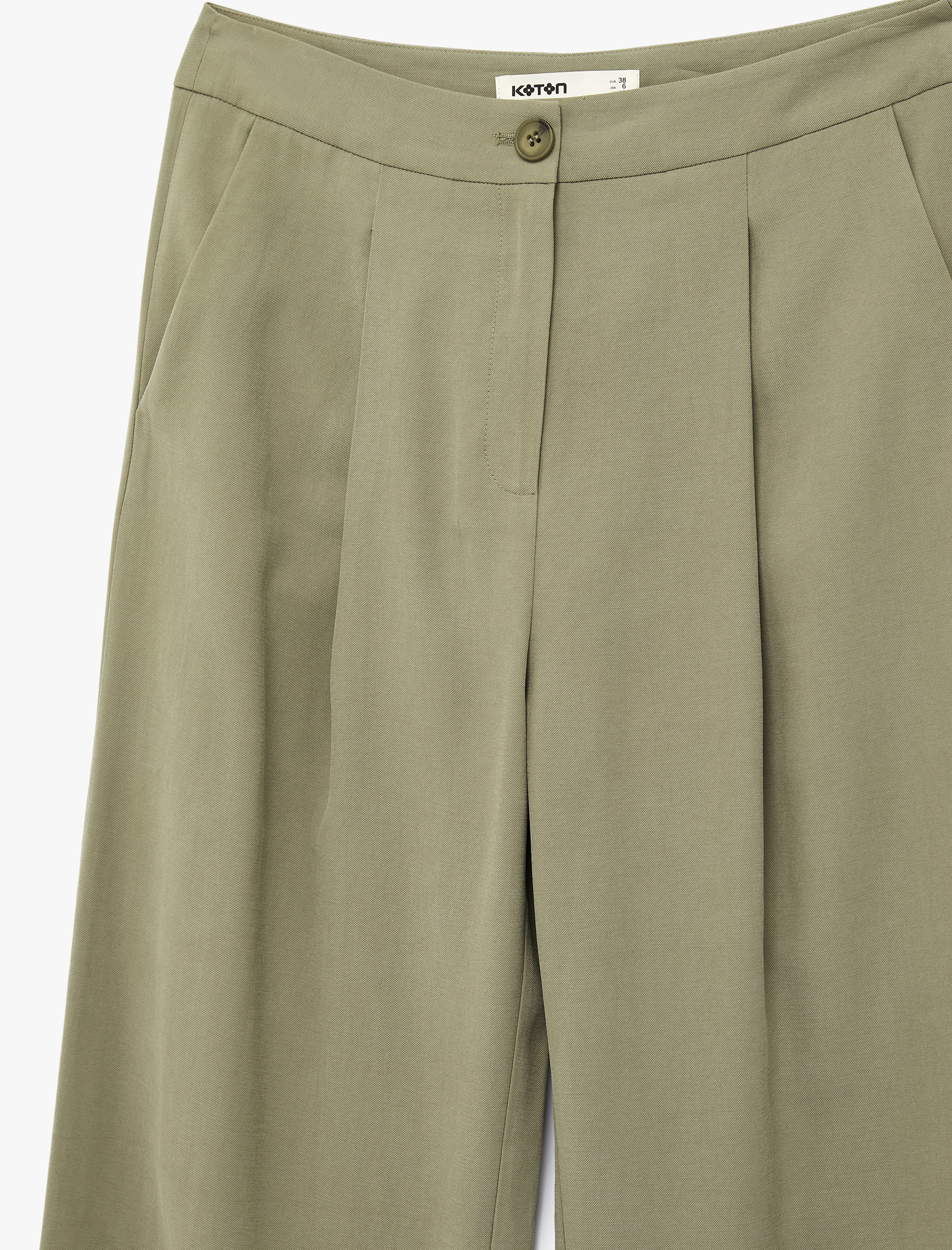   Kupro Viskon Kumaş Pile Detaylı Cepli Geniş Paça Palazzo Pantolon