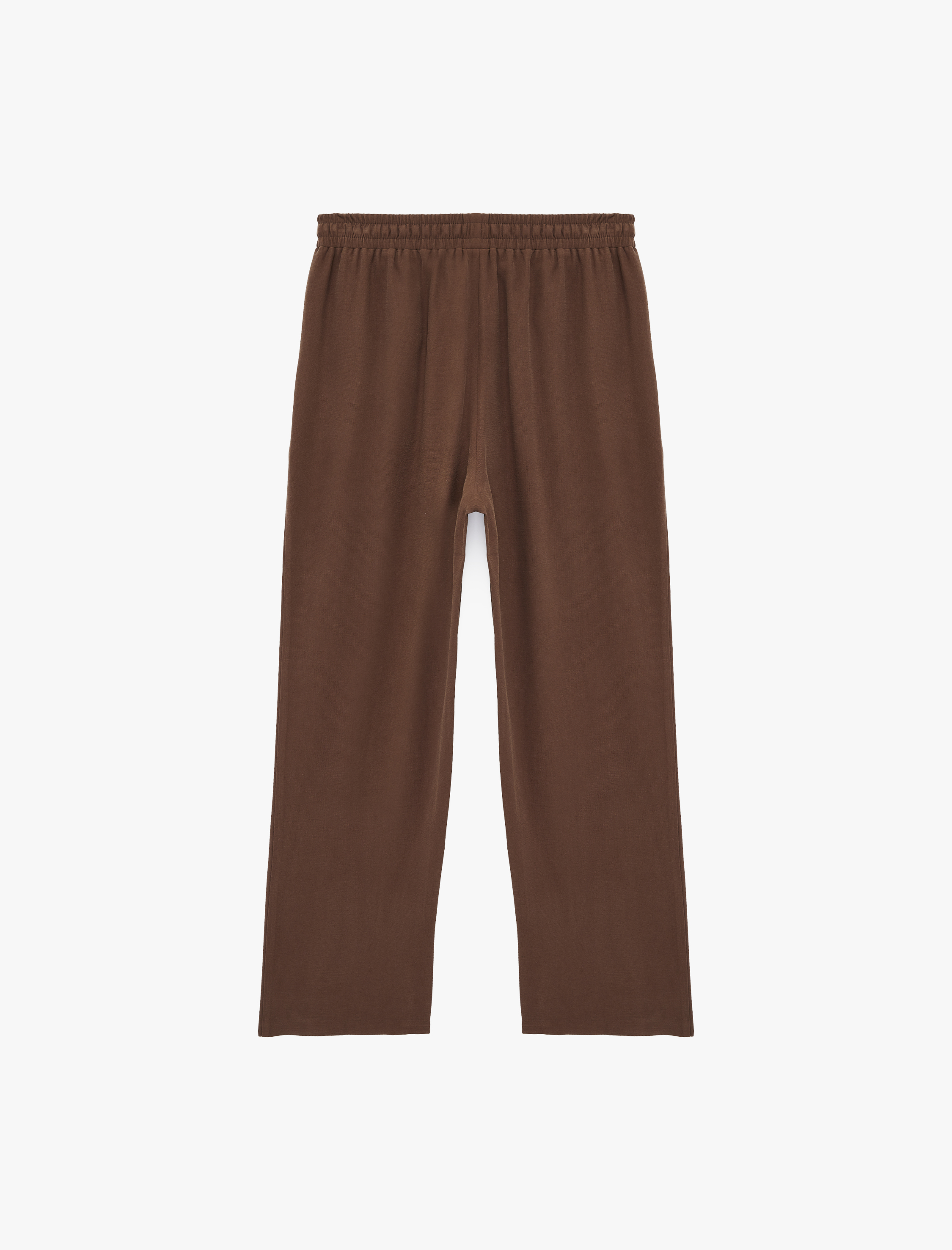   Kupro Viskon Kumaş Beli Lastikli Bağlamalı Cepli Düz Bol Paça Pantolon