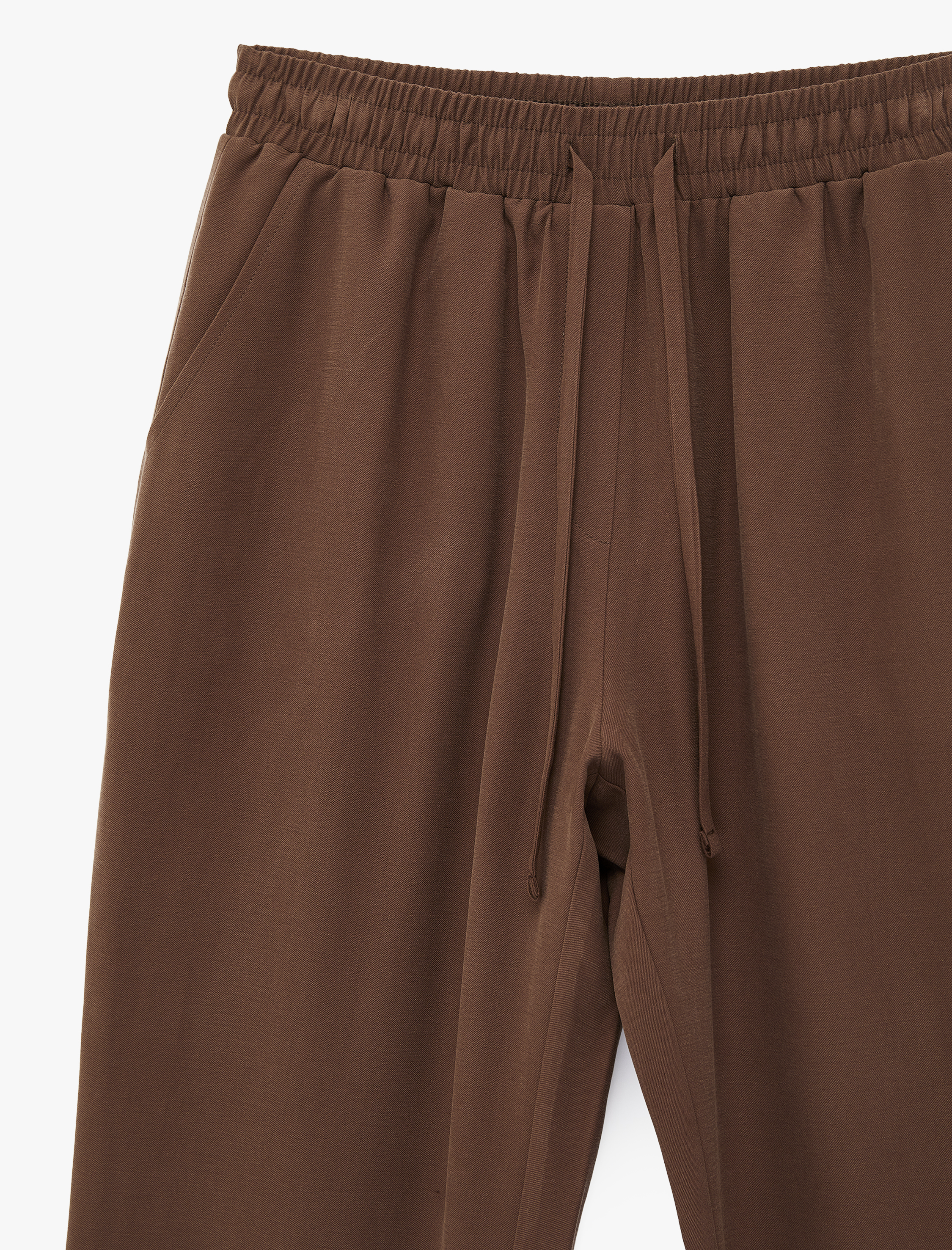   Kupro Viskon Kumaş Beli Lastikli Bağlamalı Cepli Düz Bol Paça Pantolon