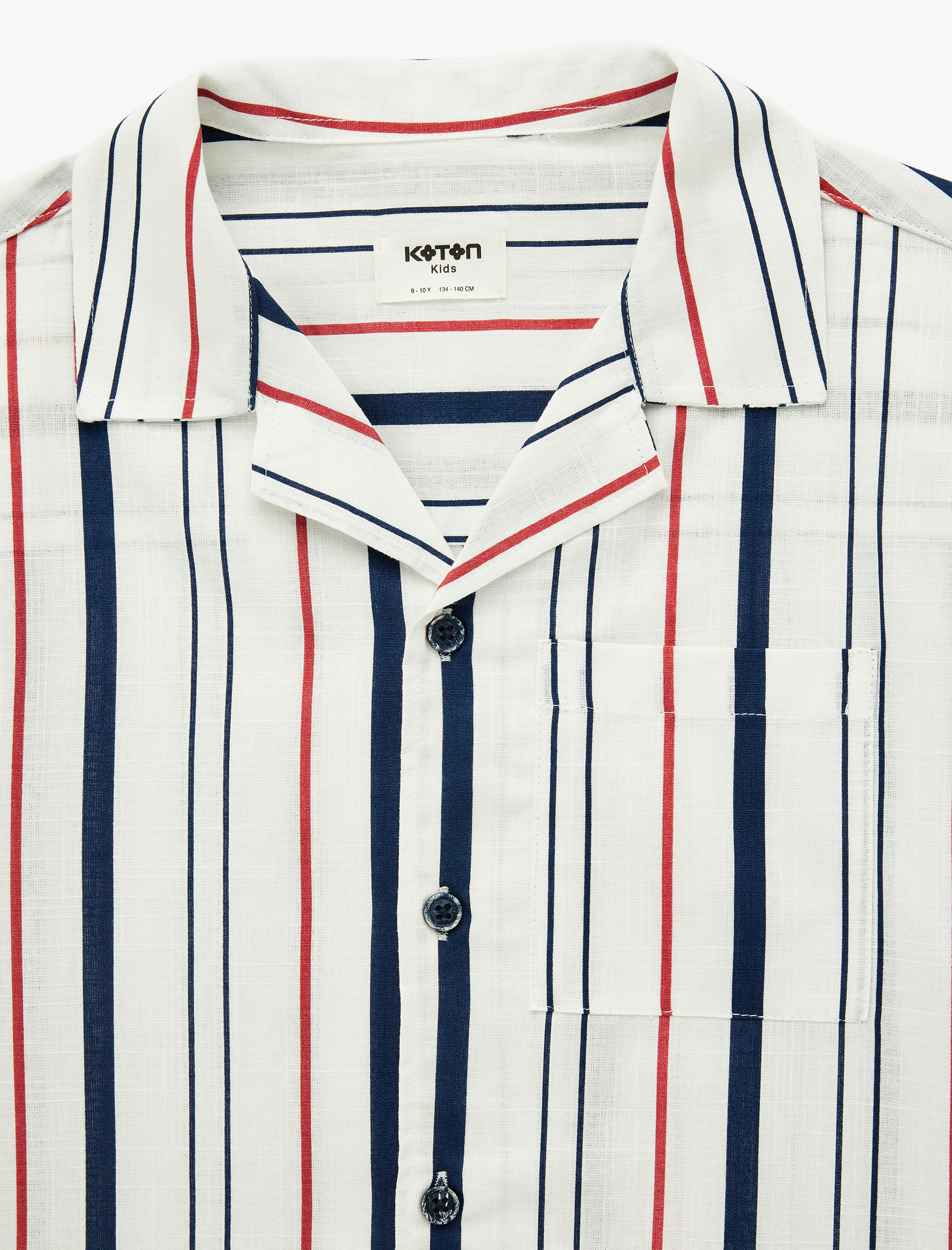  Erkek Çocuk Kısa Kollu Devrik Yaka Pamuklu Çizgili Gömlek