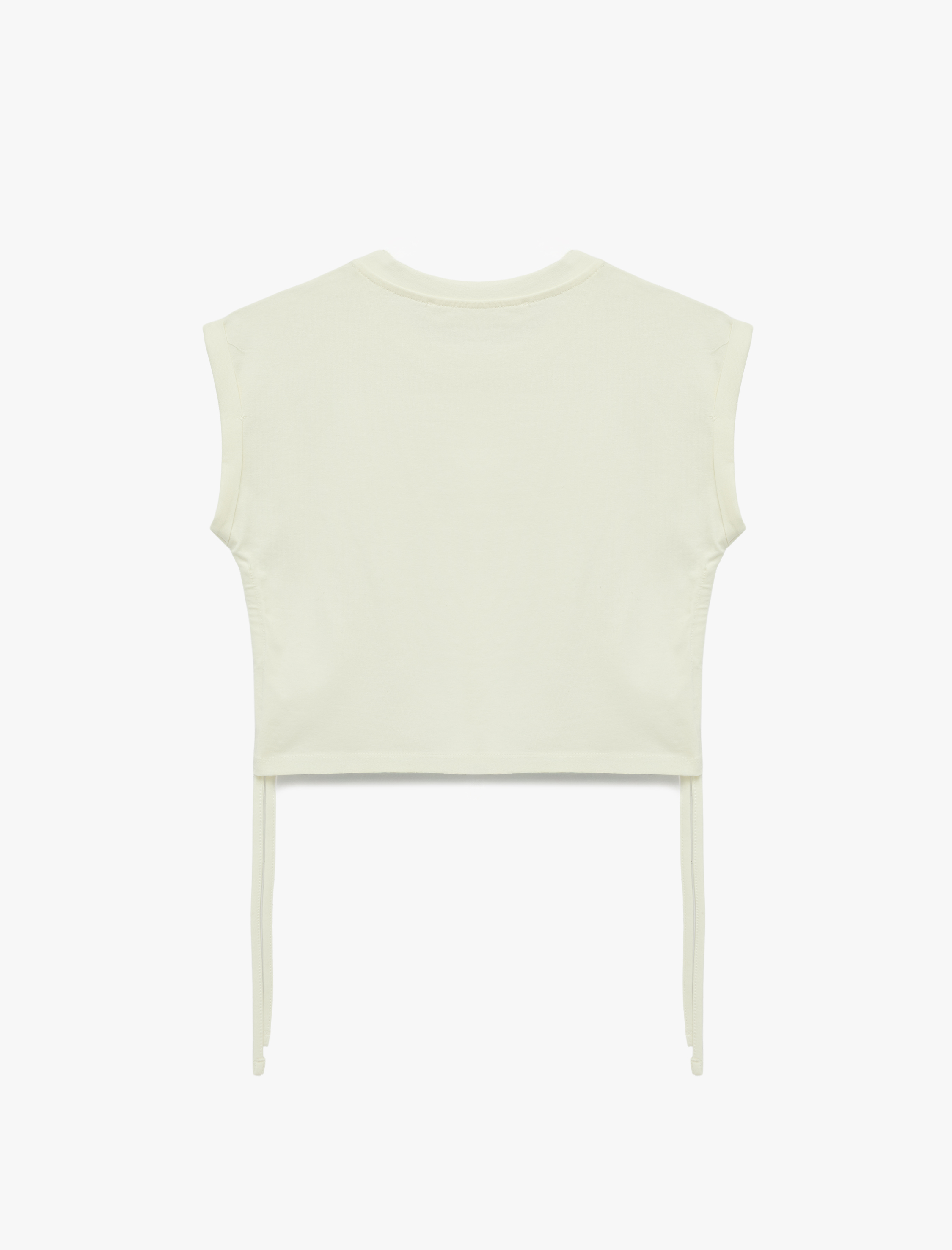   Pamuklu Kolsuz Bisiklet Yaka Büzgülü Crop Bluz