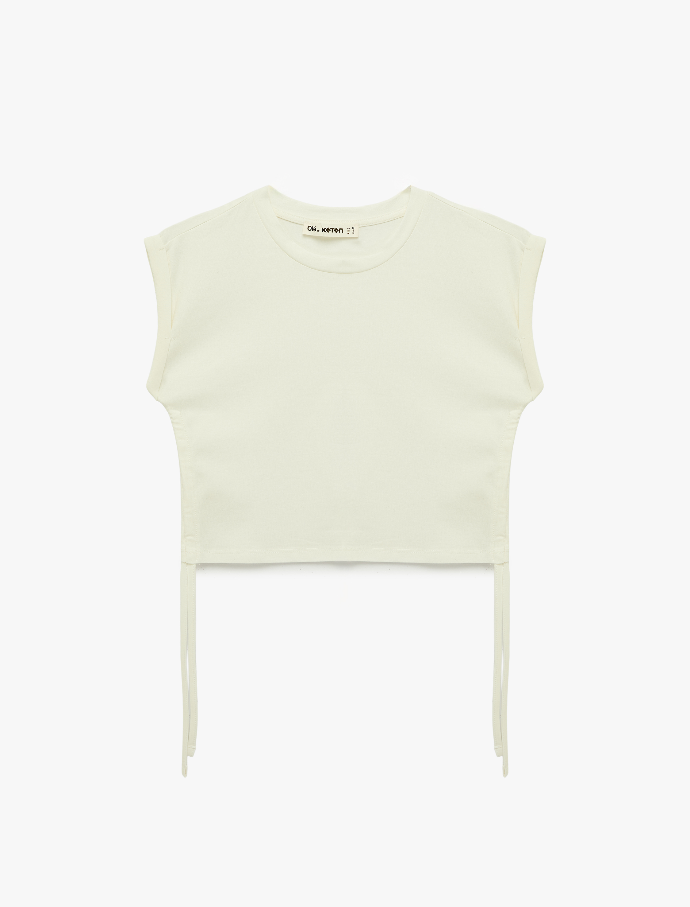   Pamuklu Kolsuz Bisiklet Yaka Büzgülü Crop Bluz