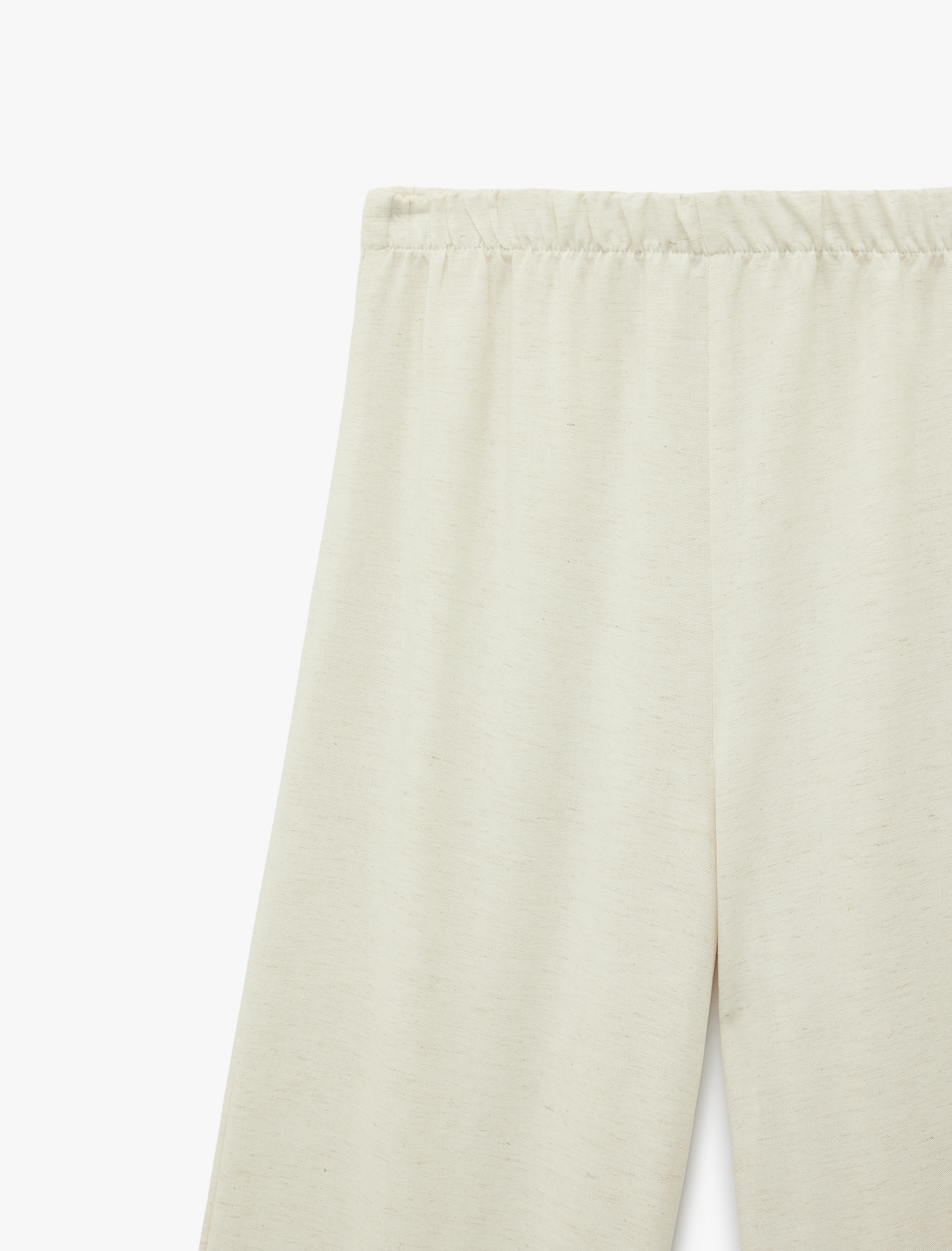  Kız Çocuk Keten ve Viskon Karışımlı Beli Bağcıklı Geniş Paça Pantolon