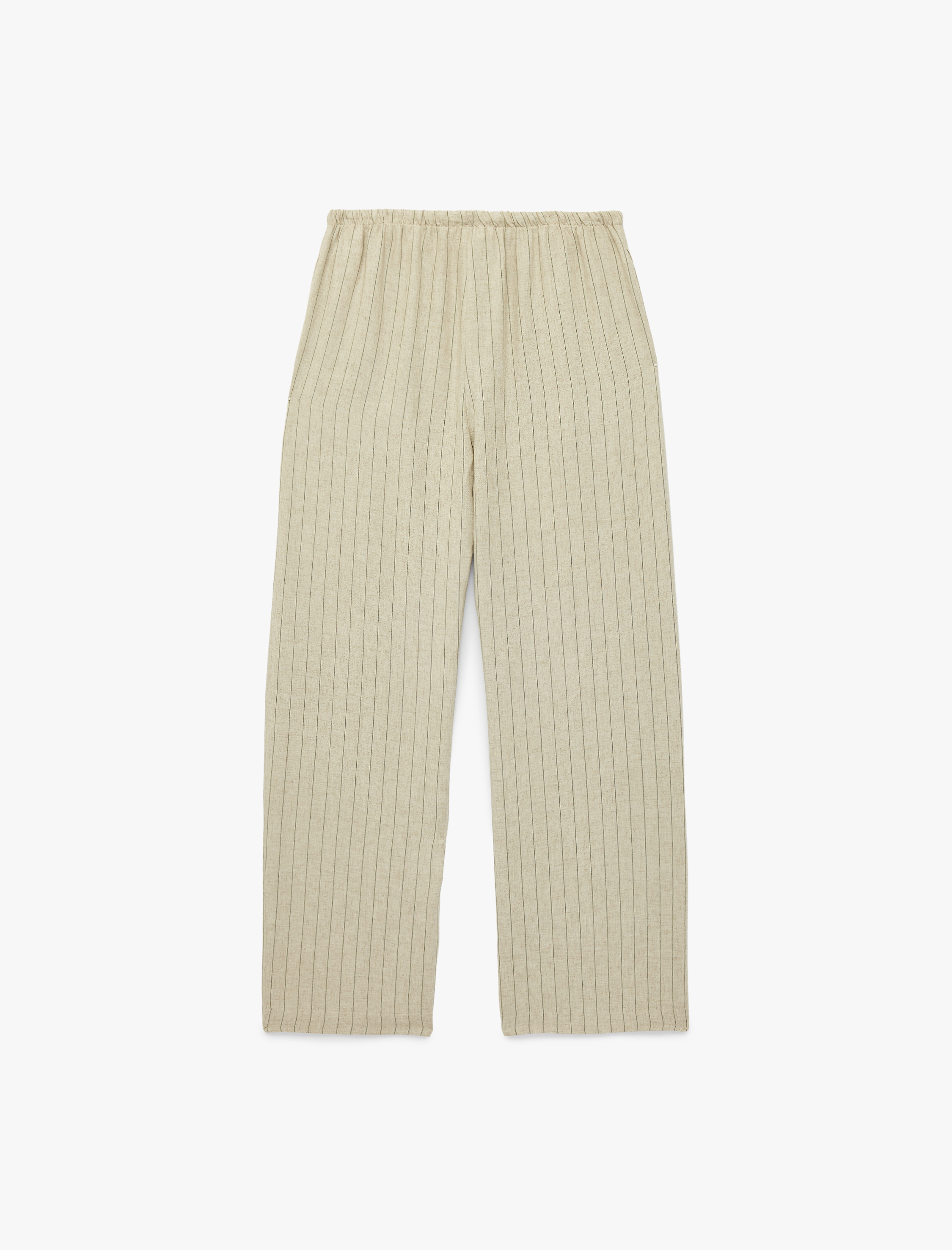   Rahat Kalıp Beli Bağcıklı Geniş Paça Keten Karışımlı Pantolon