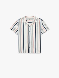 Kısa Kollu Devrik Yaka Pamuklu Çizgili Gömlek