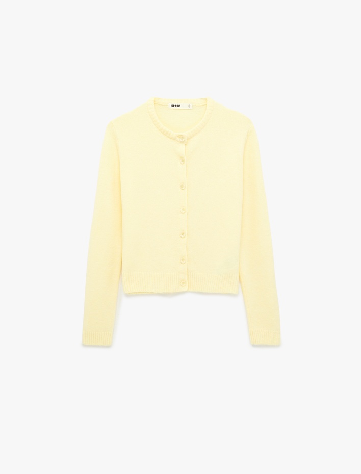  Uzun Kollu Bisiklet Yaka Düğmeli Triko Hırka