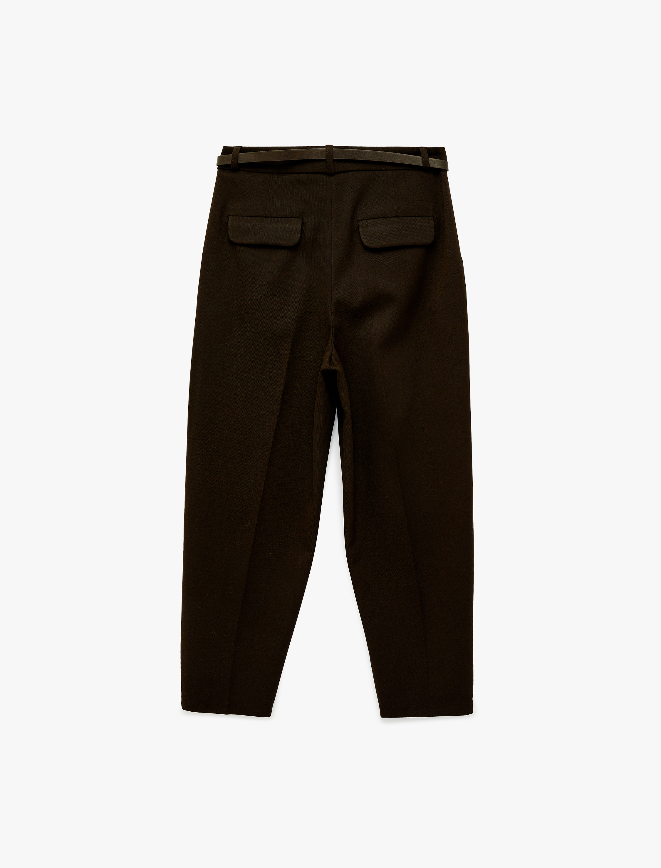   Yüksek Bel Rahat Kalıp Cepli Kemer Detaylı Cigarette Pantolon